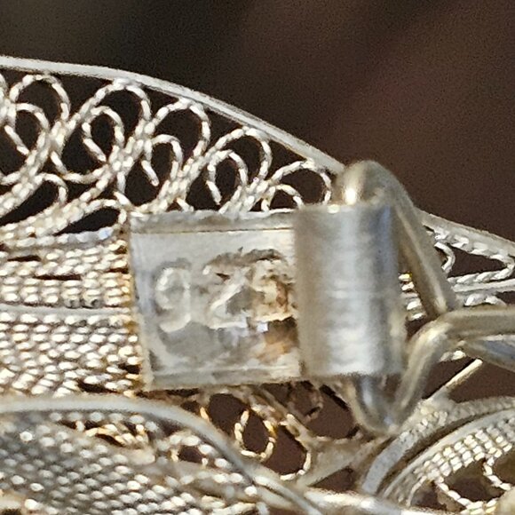 925 Silver Floral Filigree Brooch Tulip Flowers Leaf Vintage Pin Hook C Closure - Picture 4 of 9